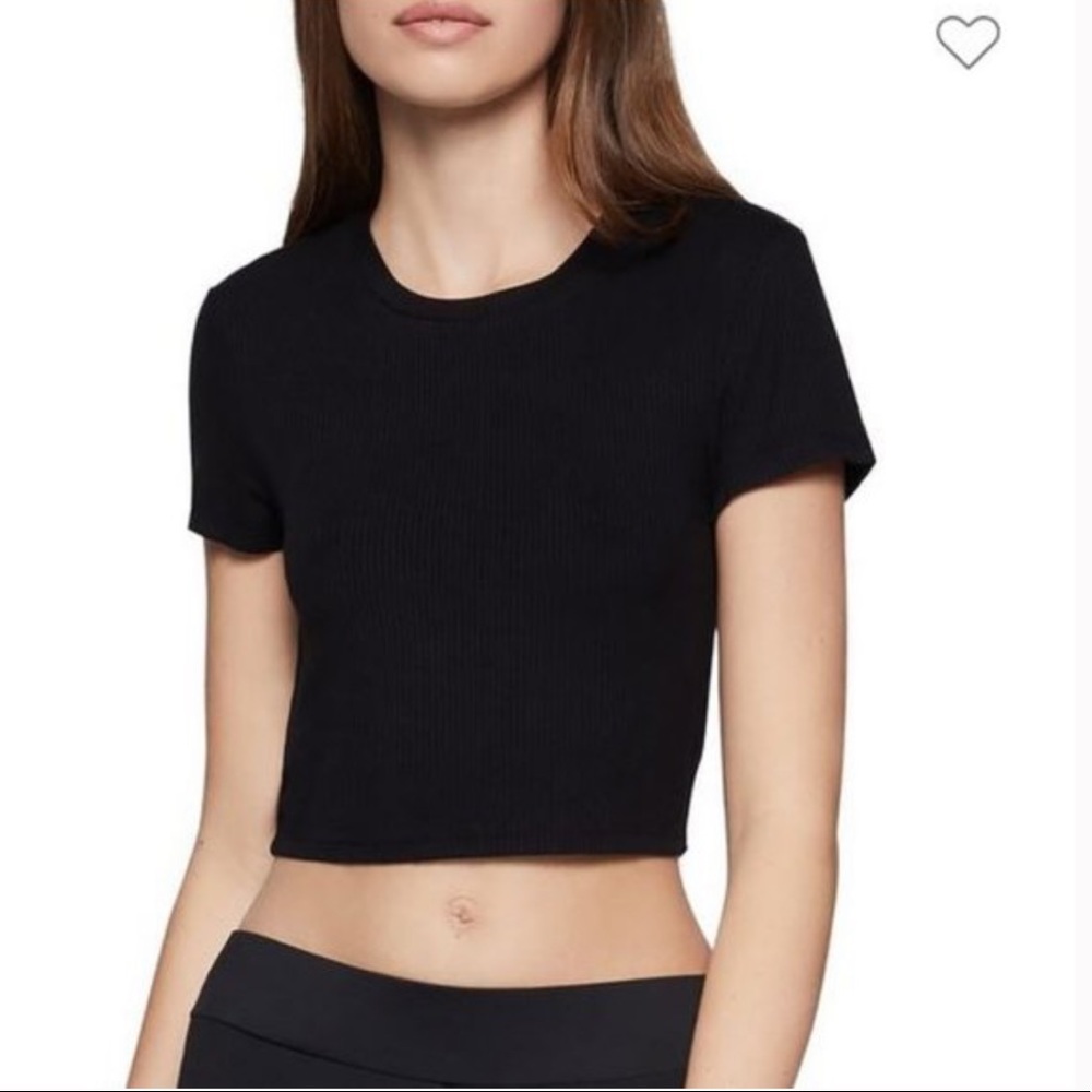 BCBGeneration Solid Black Crop Top T-Shirt, XXS